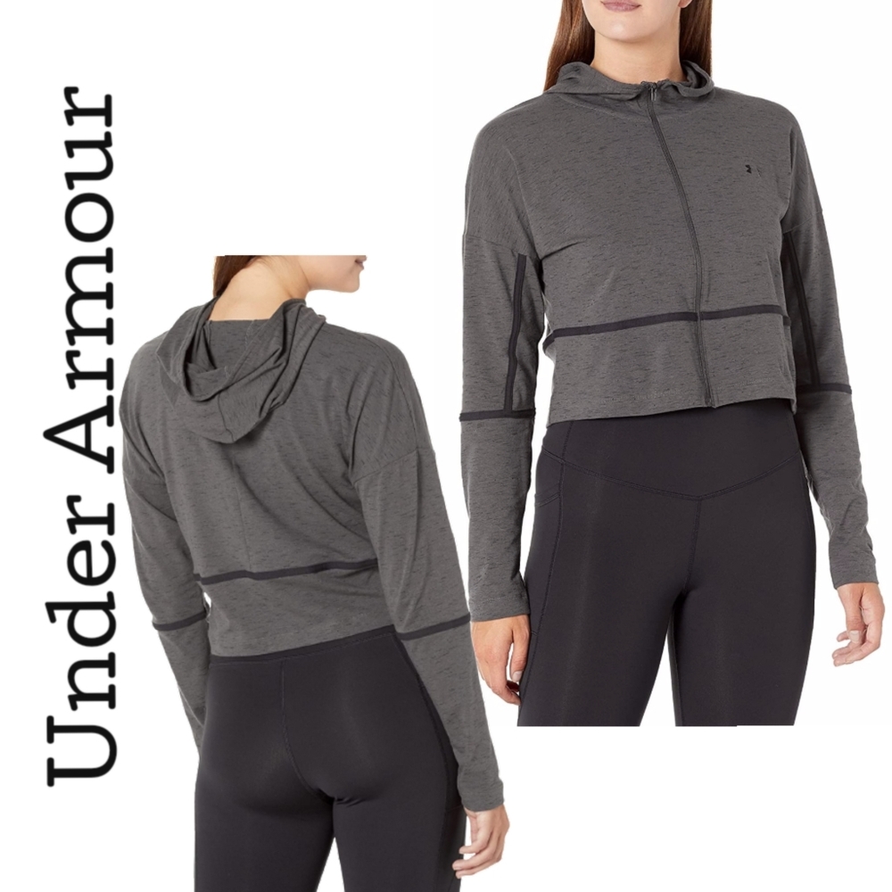 Under Armour 4-Way Stretch Grey Lightweight Zip-Up Crop Long Sleeve Hoodie Md